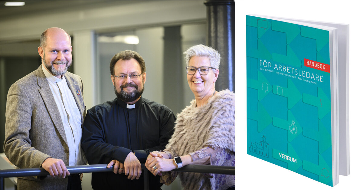 En präst och två personer i medelåldern och Handbok för arbetsledare. | © Foto: Magnus Aronson
