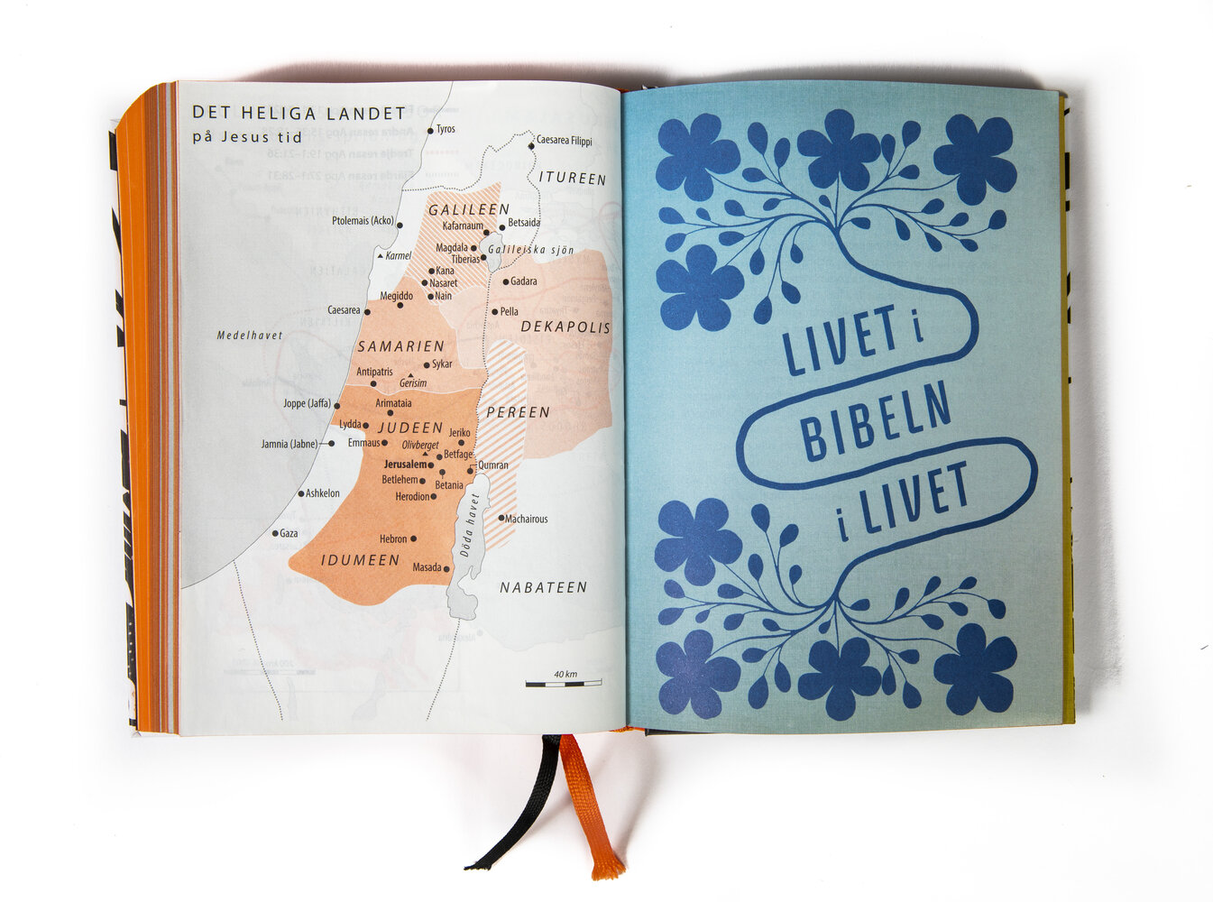 Karta över det heliga landet under Jesus tid i en bibel.
