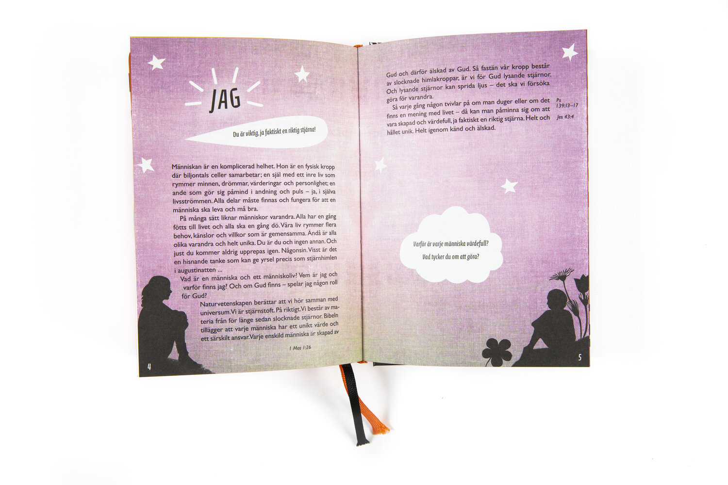 Uppslag ur en bibel som behandlar identiteten som människa med titeln Jag.