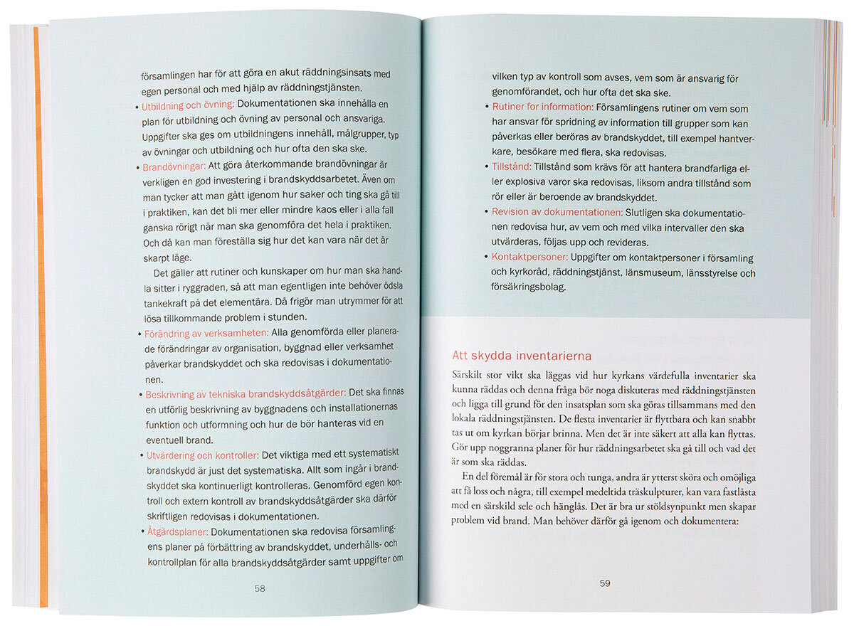 Uppslag ur boken handbok för säkra byggnader som behandlar brandskyddsarbete.